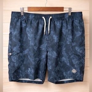 J.Lindeberg Swim Shorts XXL Blue Camo Pattern Mesh Lined Drawstring